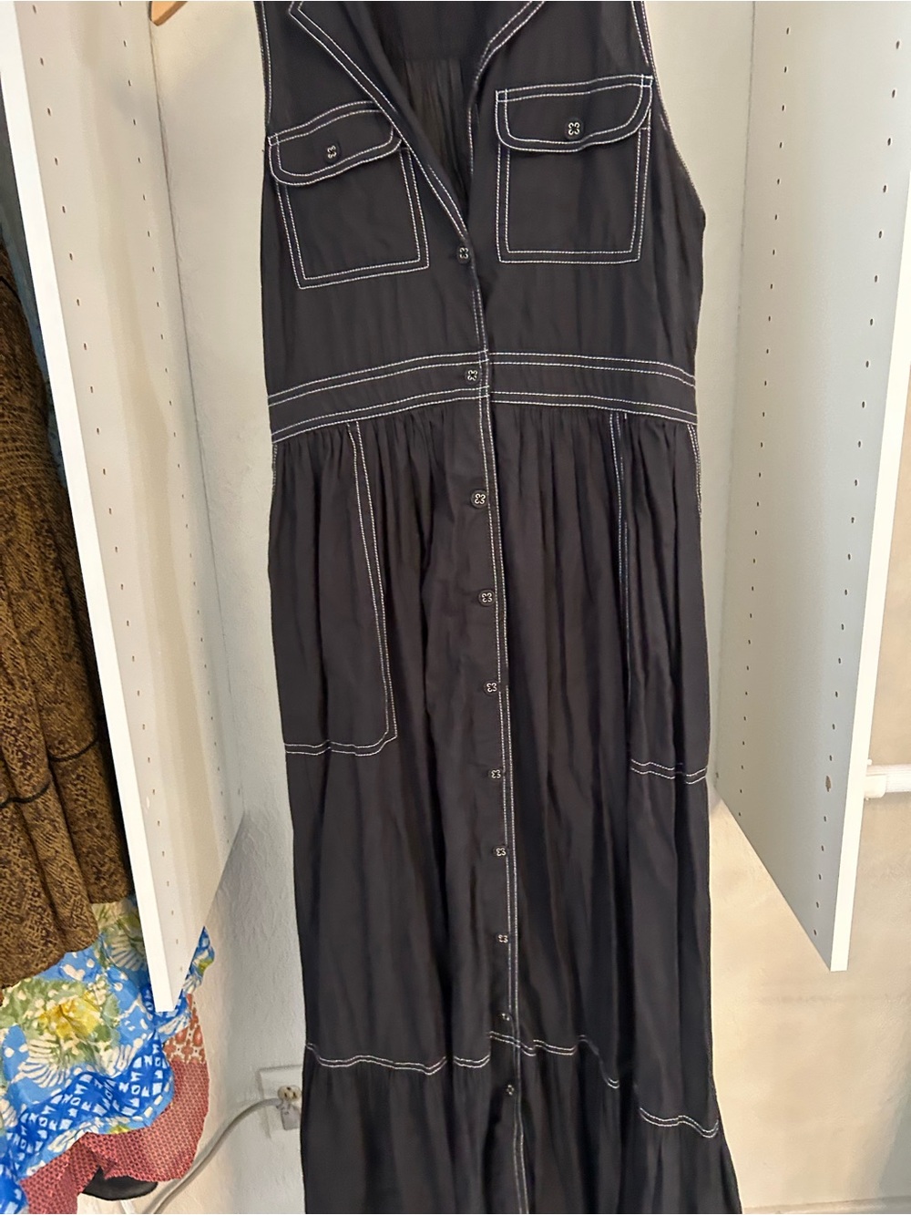 Anthropologie Maeve cotton midi shirt dress white contrast topstitching - Picture 5 of 8